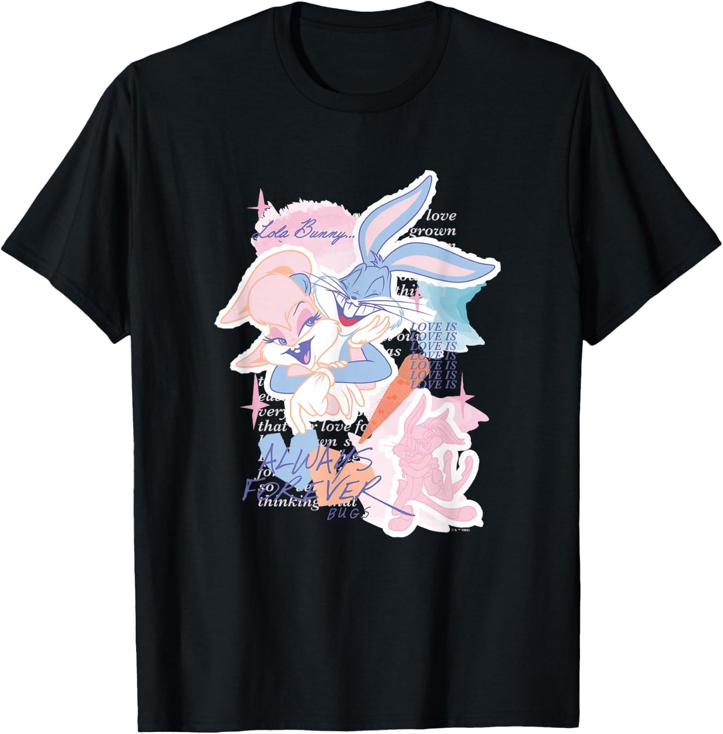 Looney Tunes Bugs Bunny Lola Bunny Always Forever Love Logo T-Shirt - T-Shirt | Black