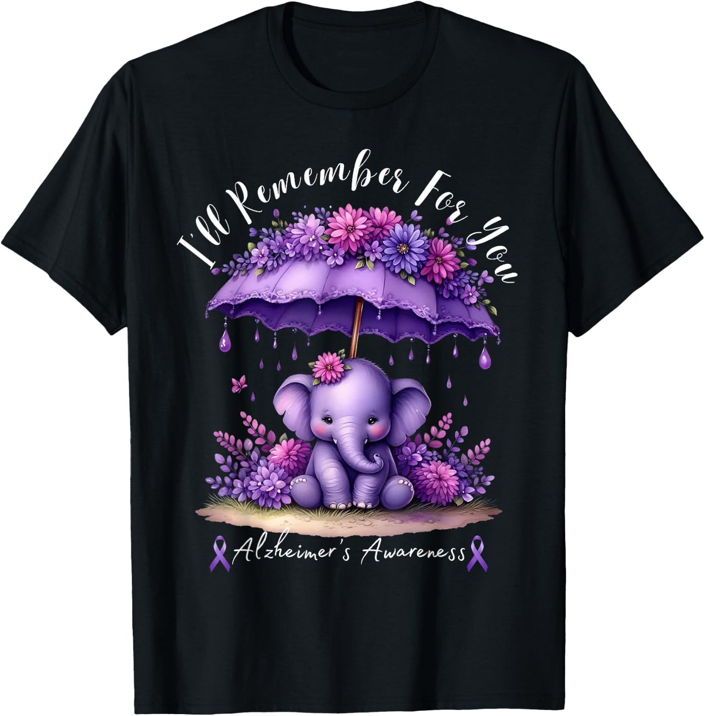 I'll Remember For You Purple Elephant Alzheimer's Awareness T-Shirt - T-Shirt | Black
