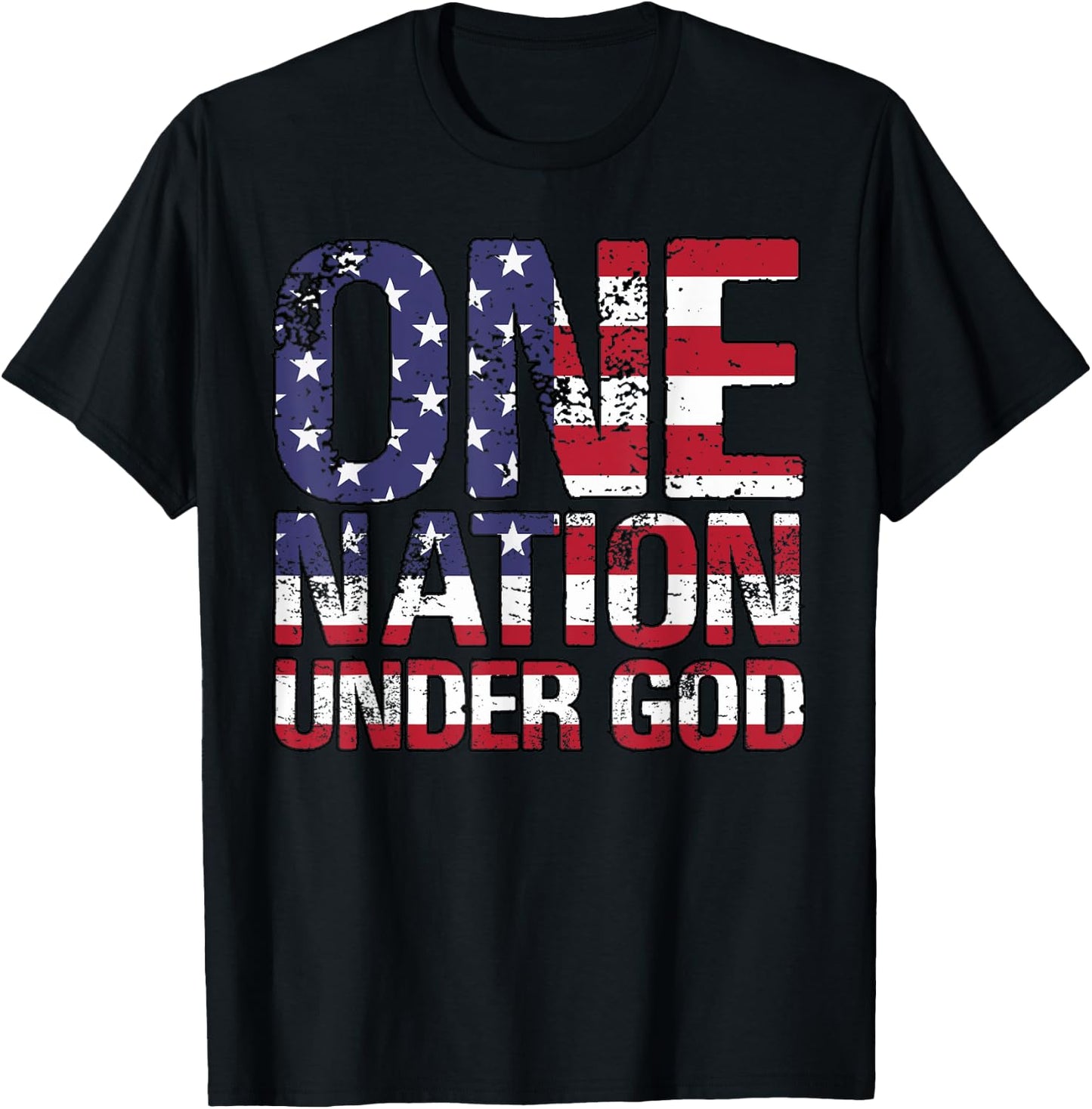 ONE NATION UNDER GOD Flag 4th Of July Patriotic Christian T-Shirt - T-Shirt | Black