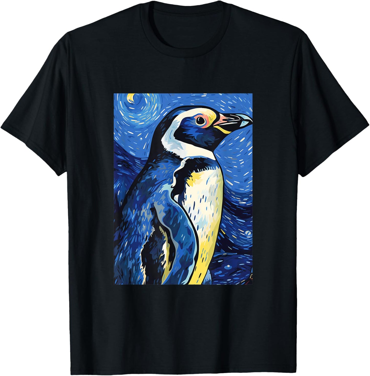 Magellanic Penguin Starry Night Painting Men Women Kids T-Shirt - T-Shirt | Black