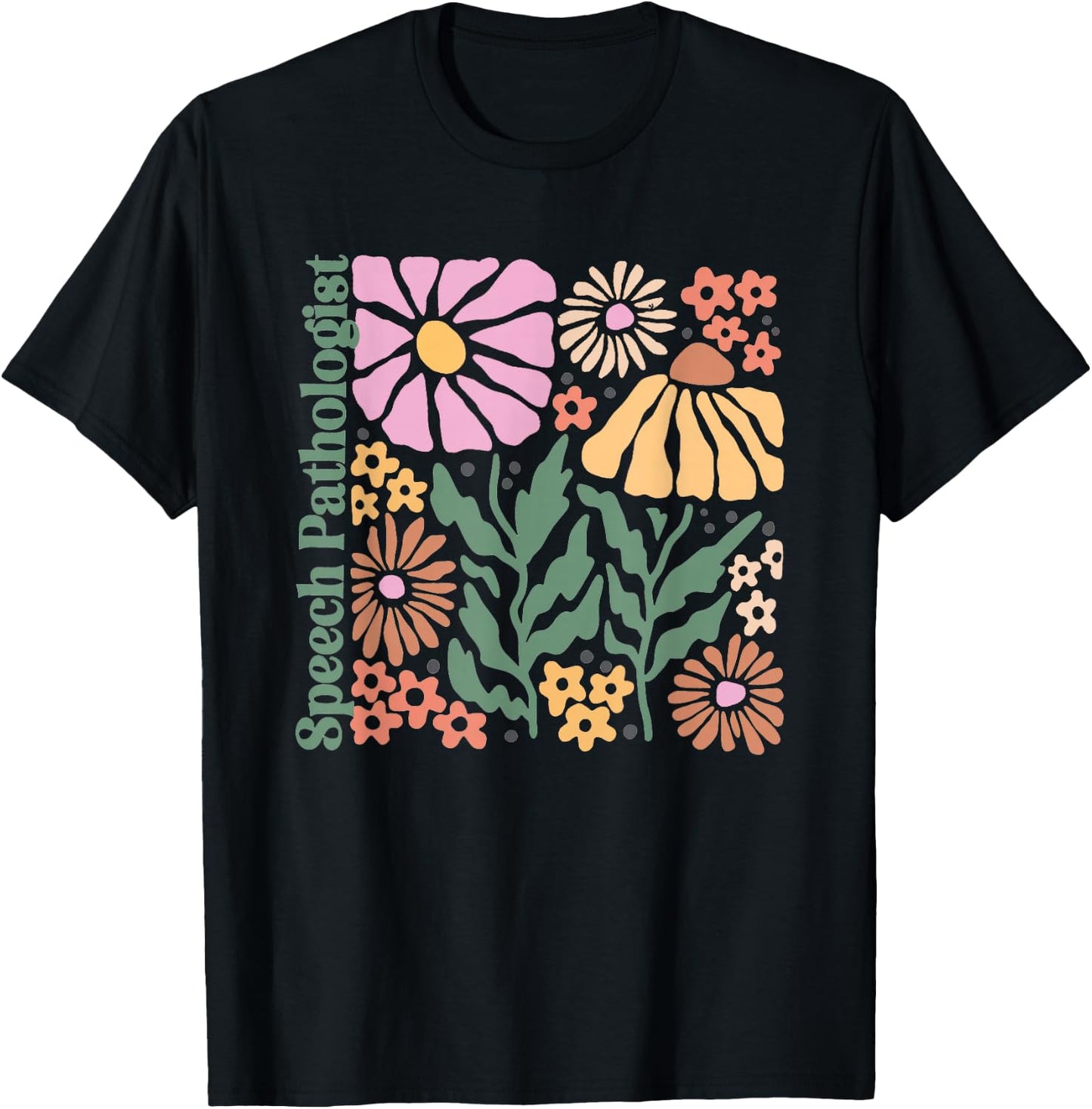 Groovy Flower SLP Boho Speech Language Pathologist AAC T-Shirt - T-Shirt | Black