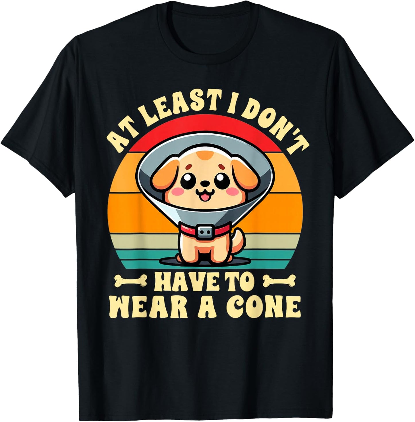 Funny PE Injury Gift Replacement Surgery Surgery Recovery Cute Dog At Least I Don't Have To Wear Cone Black Short Sleeve T-Shirt - T-Shirt | Black