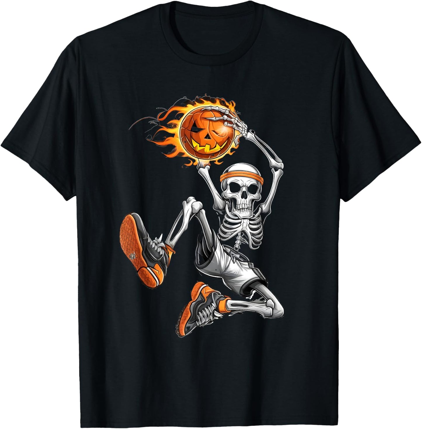 Vintage Skeleton Basketball Player with pumpking basketball T-Shirt - T-Shirt | Black