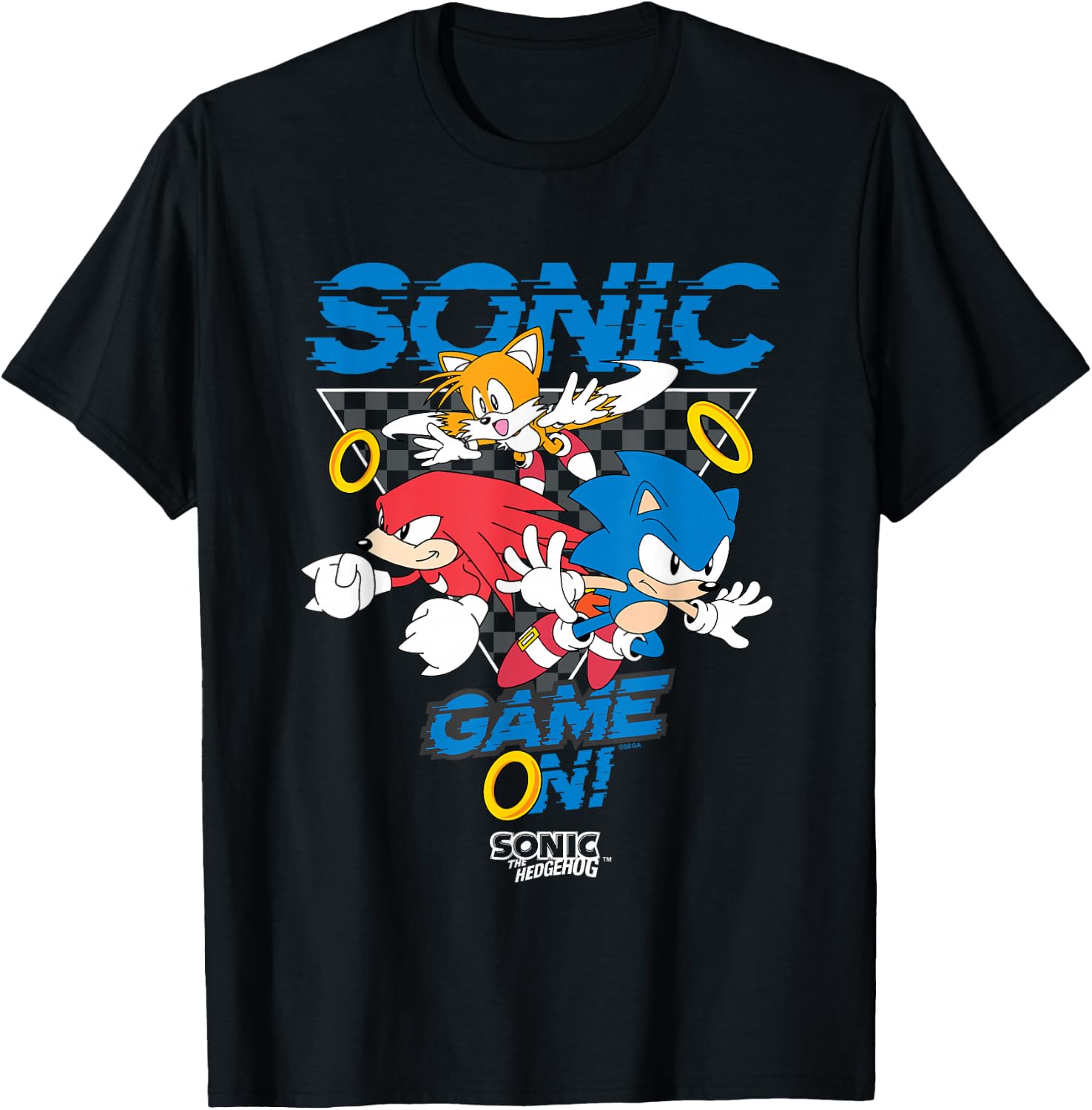 Sonic The Hedgehog Game On! Main Trio Retro Group Shot T-Shirt - T-Shirt | Black