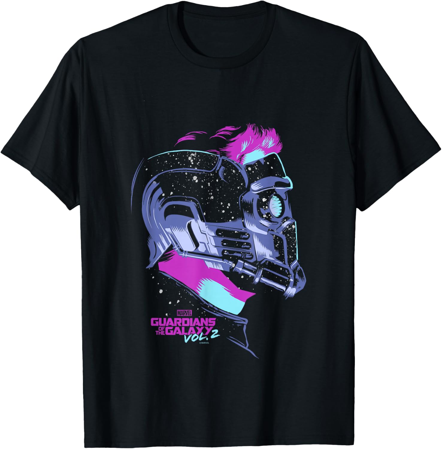 Marvel Guardians of The Galaxy Vol 2 Star-Lord Neon Profile T-Shirt - T-Shirt | Black