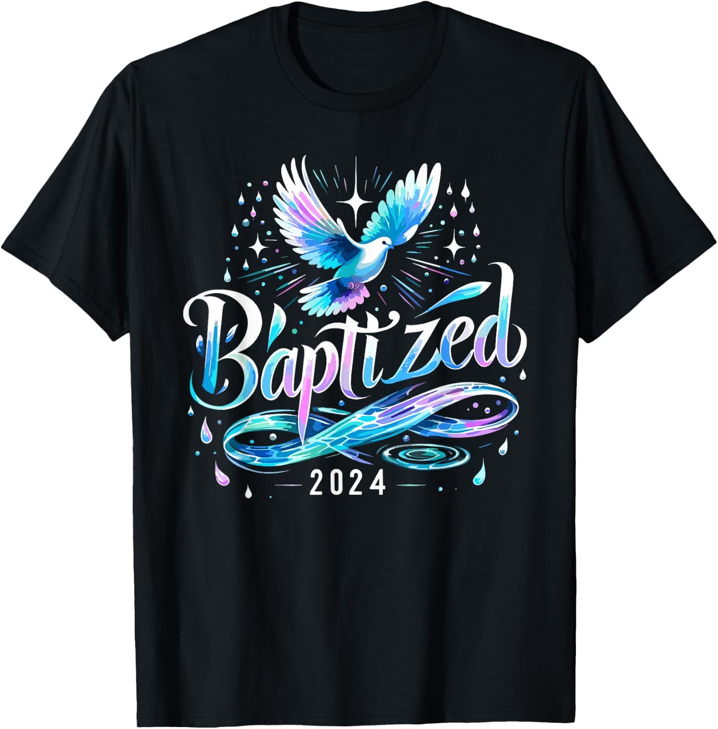 Baptized 2024 Shirt Christian Water Baptism Church Group T-Shirt - T-Shirt | Black