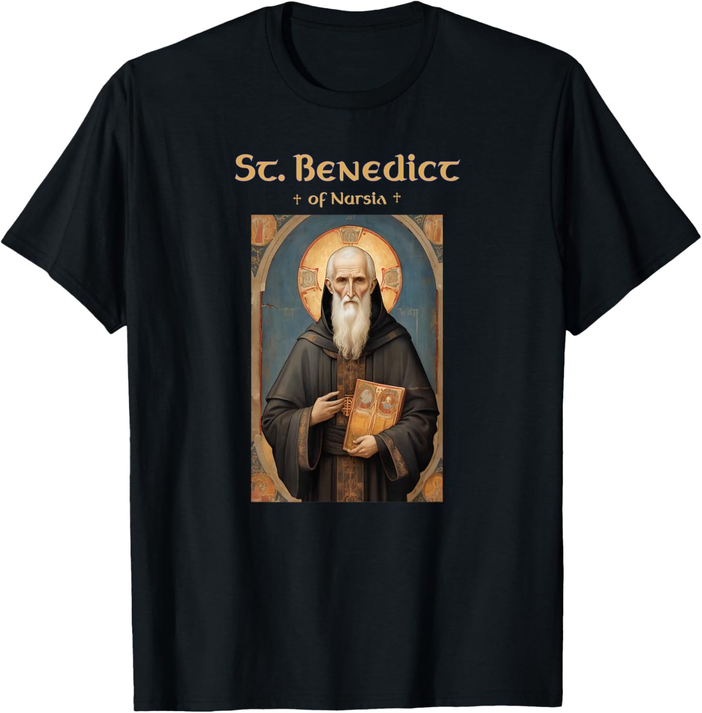 Saint Benedict Roman Catholic Icon T-Shirt - T-Shirt | Black