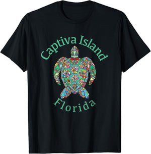 Captiva Island, Florida Tribal Turtle Gift T-Shirt - T-Shirt | Black