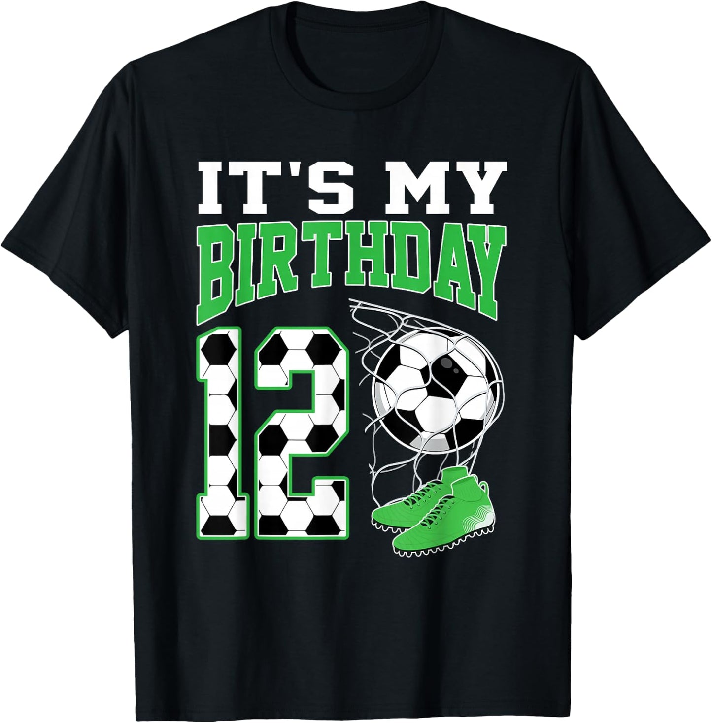 It's My 12th Birthday Soccer Party 12 Year Old Boy T-Shirt - T-Shirt | Black