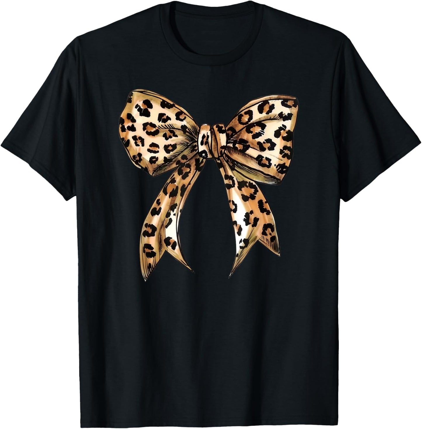 Coquette Leopard Print Bow Cute Trendy Girly Girl Bow T-Shirt - T-Shirt | Black