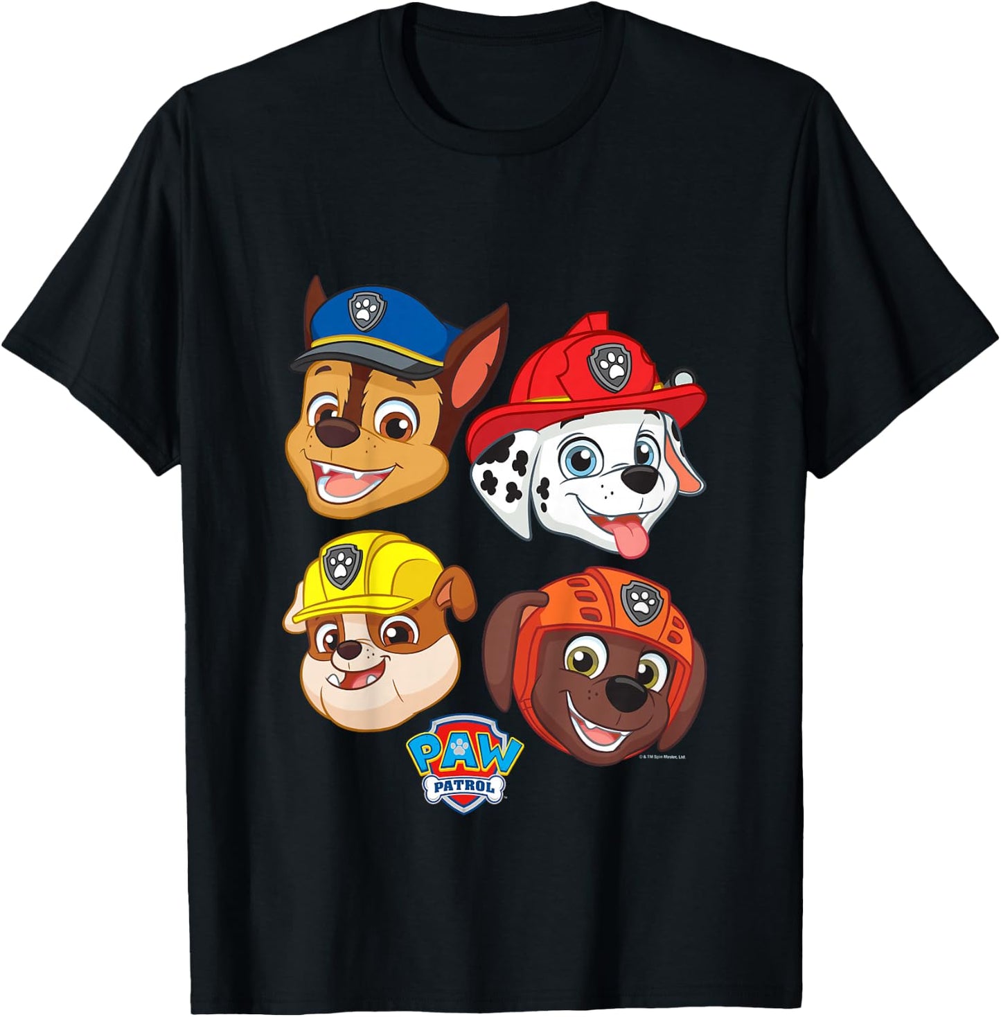 PAW Patrol Chase Marshall Rubble & Zuma Cute Faces Logo T-Shirt - T-Shirt | Black