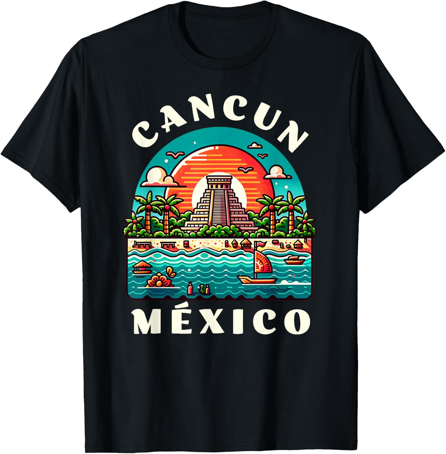 Cancun Mexico Chichen Itza Travelling Mexico Vacation T-Shirt - T-Shirt | Black