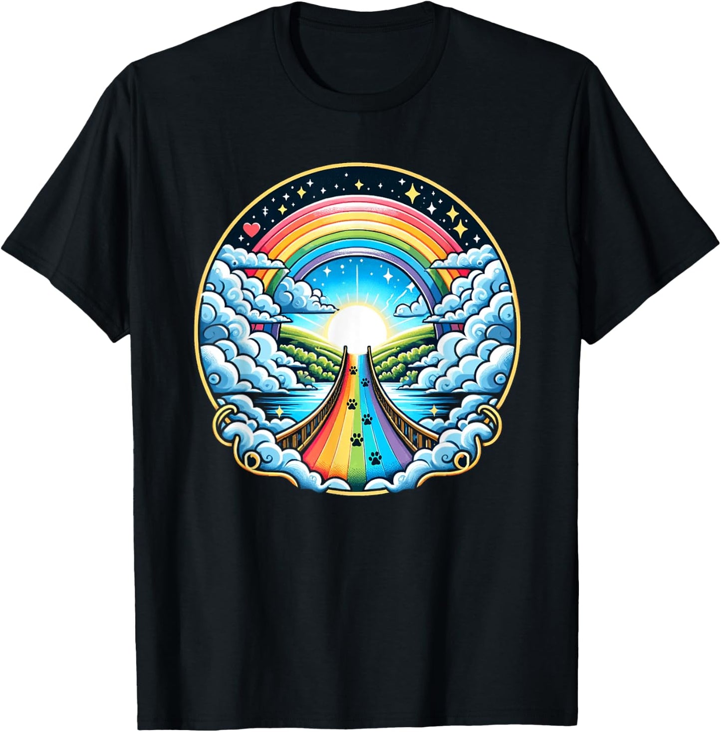 Loss of a Beloved Cat Dog. Rainbow Bridge Theme T-Shirt - T-Shirt | Black
