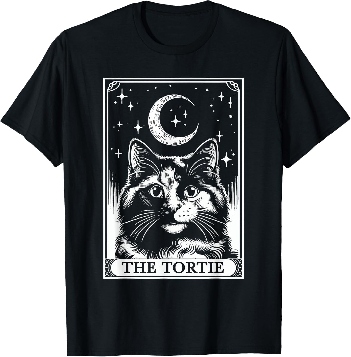 Tarot Card Vintage Crescent Moon Tortie Cat Mom Cat Lovers Women Kids T-Shirt - T-Shirt | Black