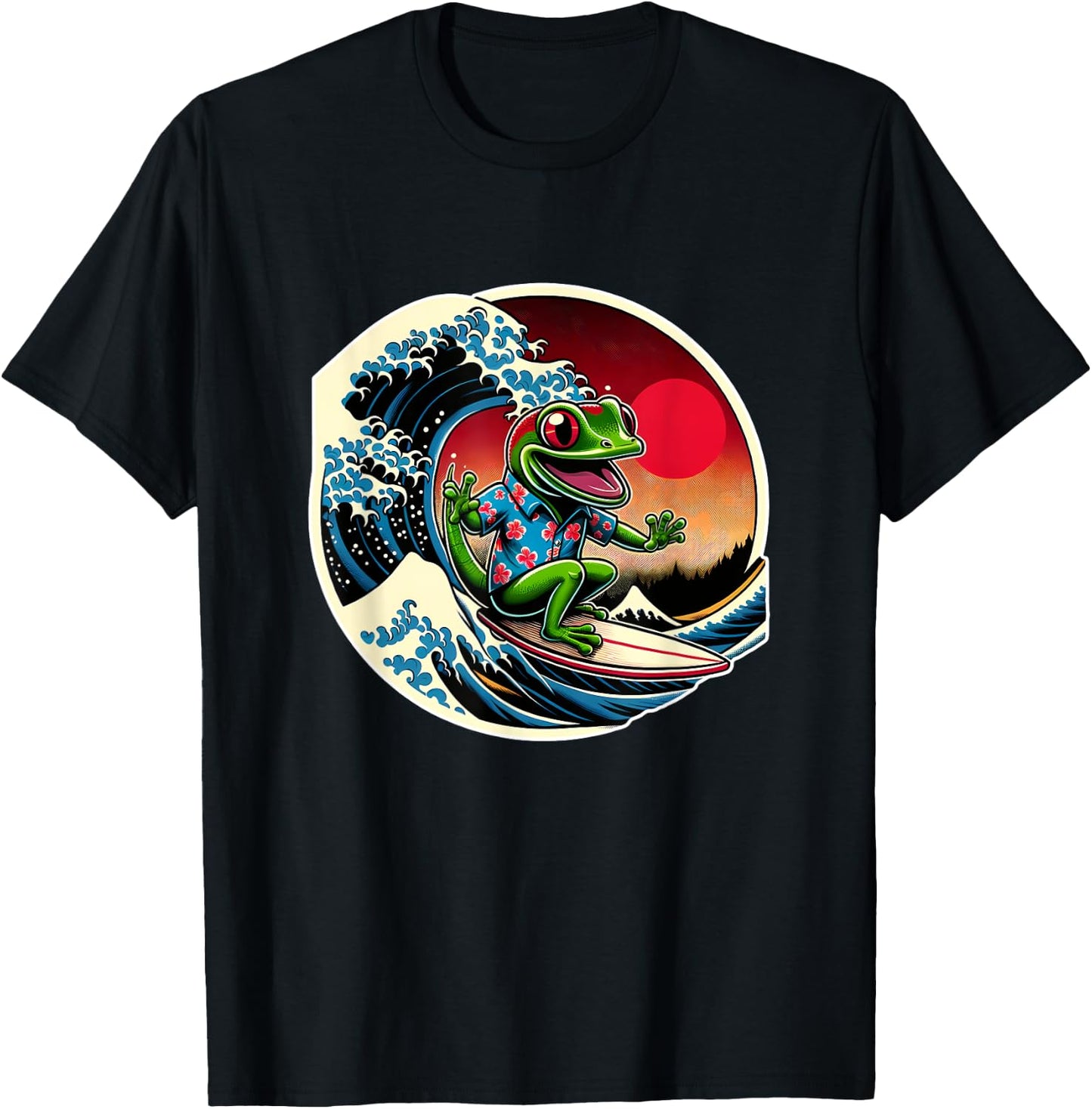 Great Wave Kanagawa Gecko Surfing T-Shirt - T-Shirt | Black