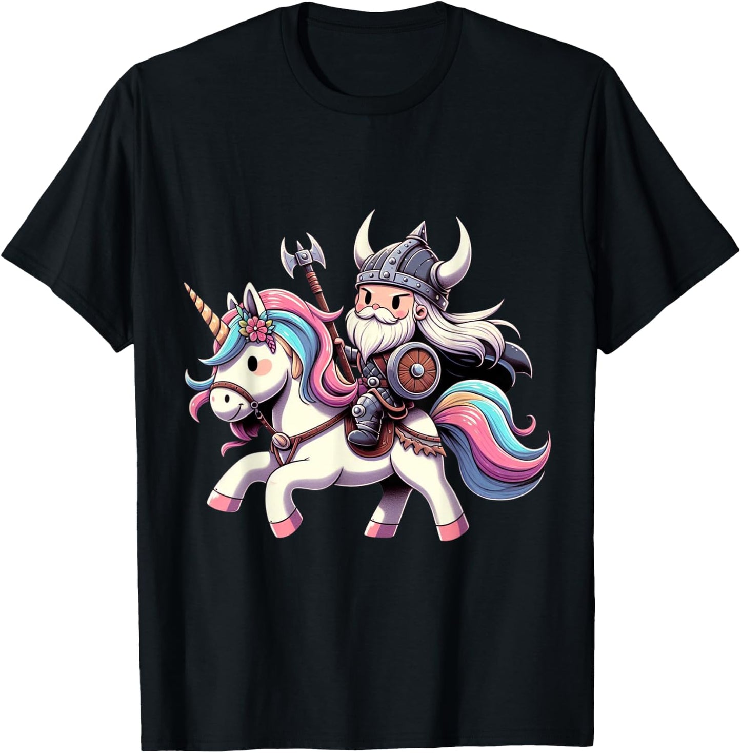 Viking Riding A Unicorn Boys Girls Men Women Kids Adults T-Shirt - T-Shirt | Black