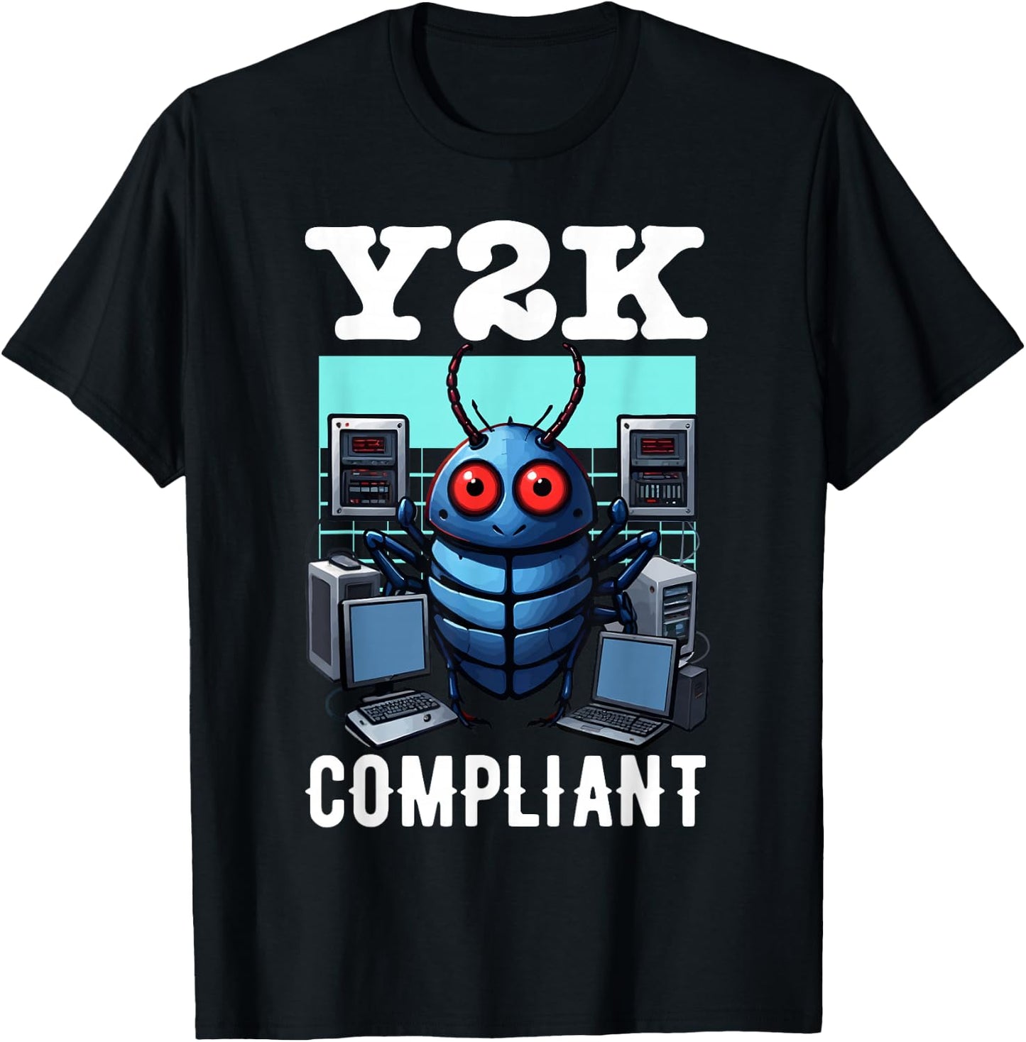 Y2K Compliant Retro Tech Bug T-Shirt - T-Shirt | Black