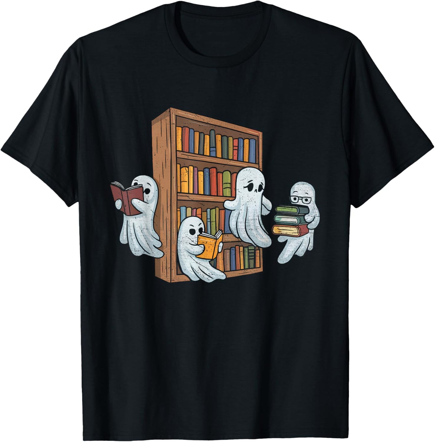 Ghosts Reading Books Teacher Halloween Librarian Book Lover T-Shirt - T-Shirt | Black