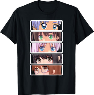 Manga Japanese Anime Graphic Faces Eyes T-Shirt - T-Shirt | Black