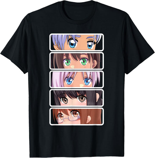 Manga Japanese Anime Graphic Faces Eyes T-Shirt - T-Shirt | Black