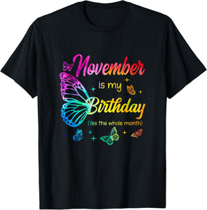 November Birthday Girls Butterfly Tie Dye Theme T-Shirt - T-Shirt | Black
