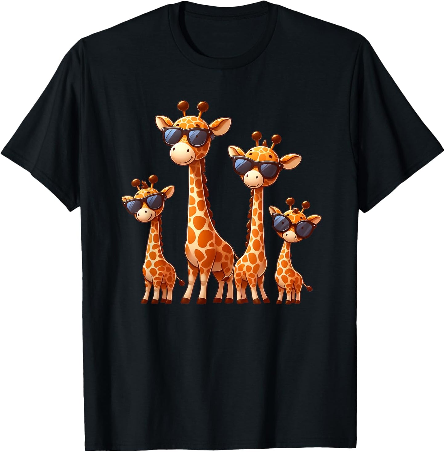 Giraffe Family Sunglasses Safari Zoo Lover Cartoon Giraffes T-Shirt - T-Shirt | Black