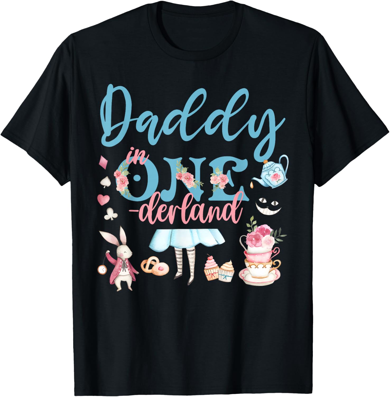 Daddy Of The Birthday Girl - Daddy In Onderland Family T-Shirt - T-Shirt | Black