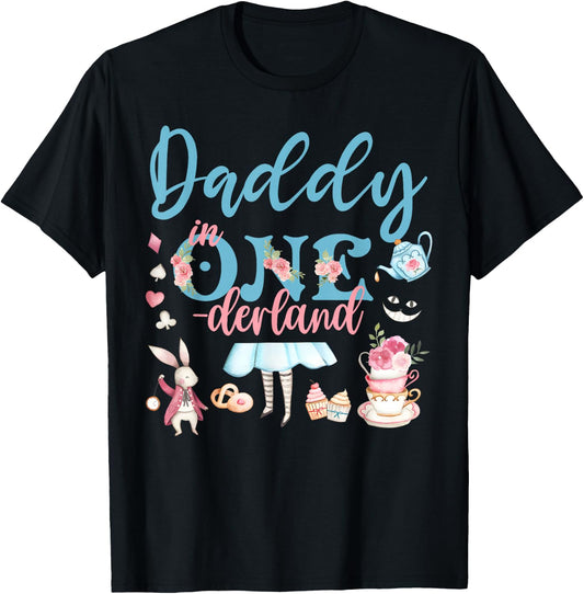 Daddy Of The Birthday Girl - Daddy In Onderland Family T-Shirt - T-Shirt | Black