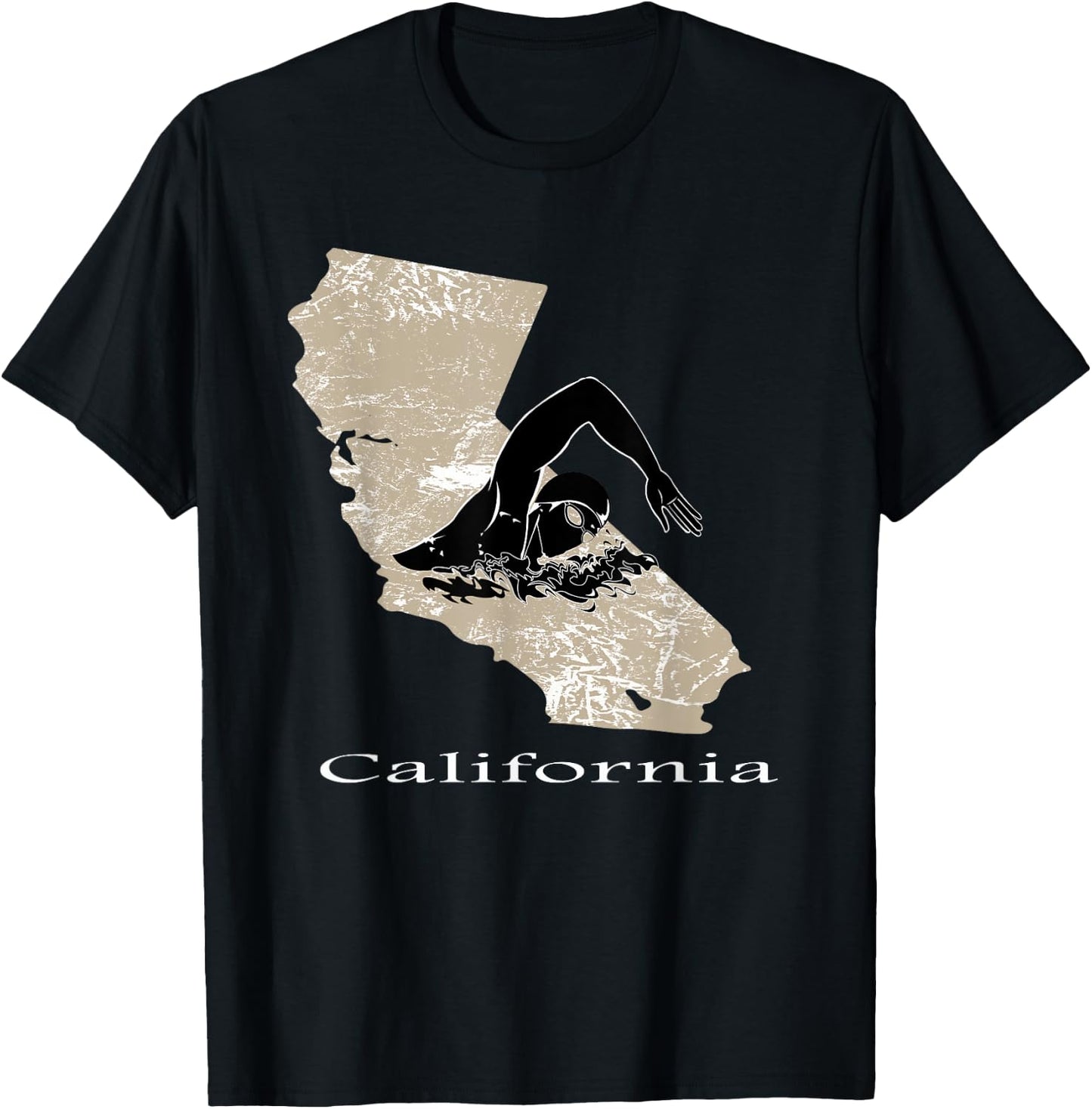 Swim Swimmer T shirt Funny Swimming Cap California State T-Shirt - T-Shirt | Black