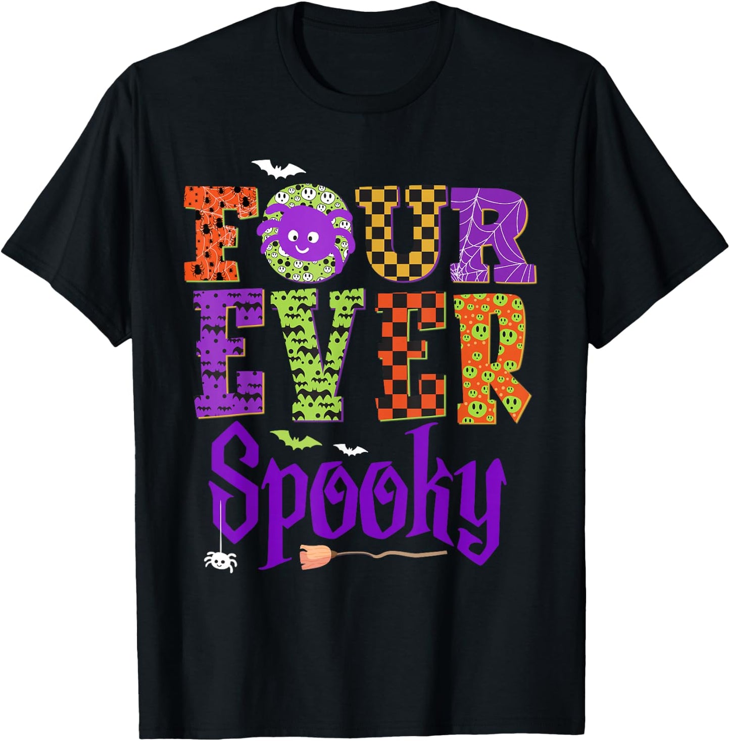 Four Ever Spooky Ghost Halloween 4th Birthday Party Kids T-Shirt - T-Shirt | Black