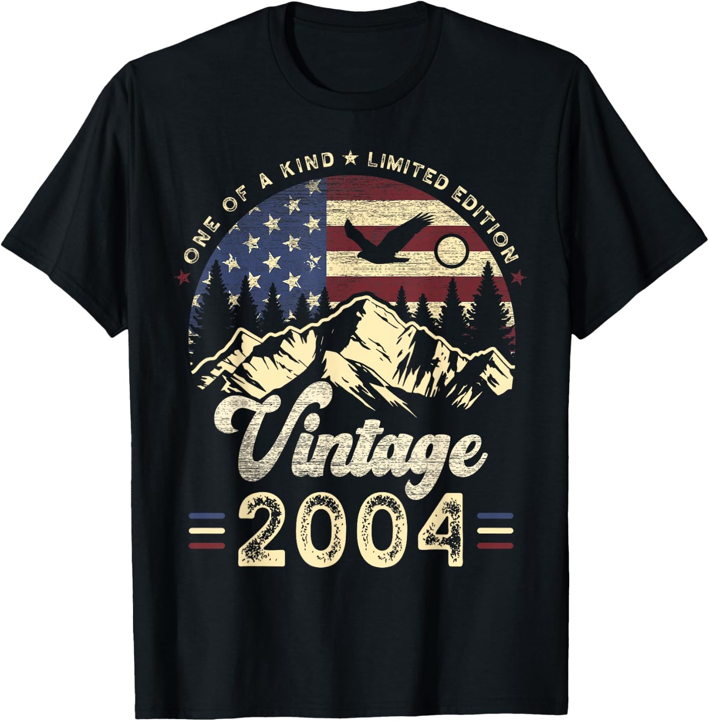 Vintage 2004 American Flag Patriotic Eagle 21st Birthday T-Shirt - T-Shirt | Black