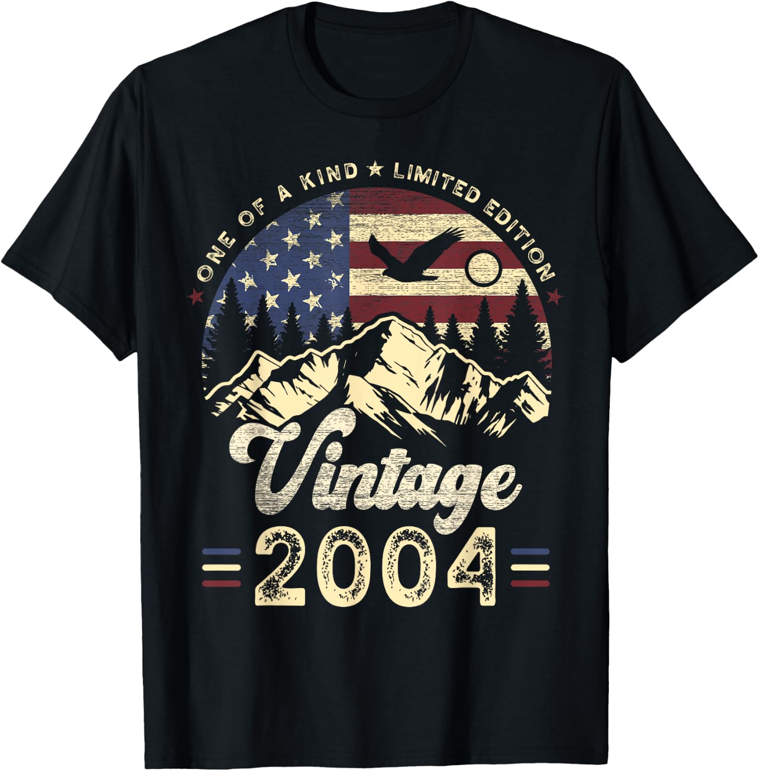 Vintage 2004 American Flag Patriotic Eagle 21st Birthday T-Shirt - T-Shirt | Black