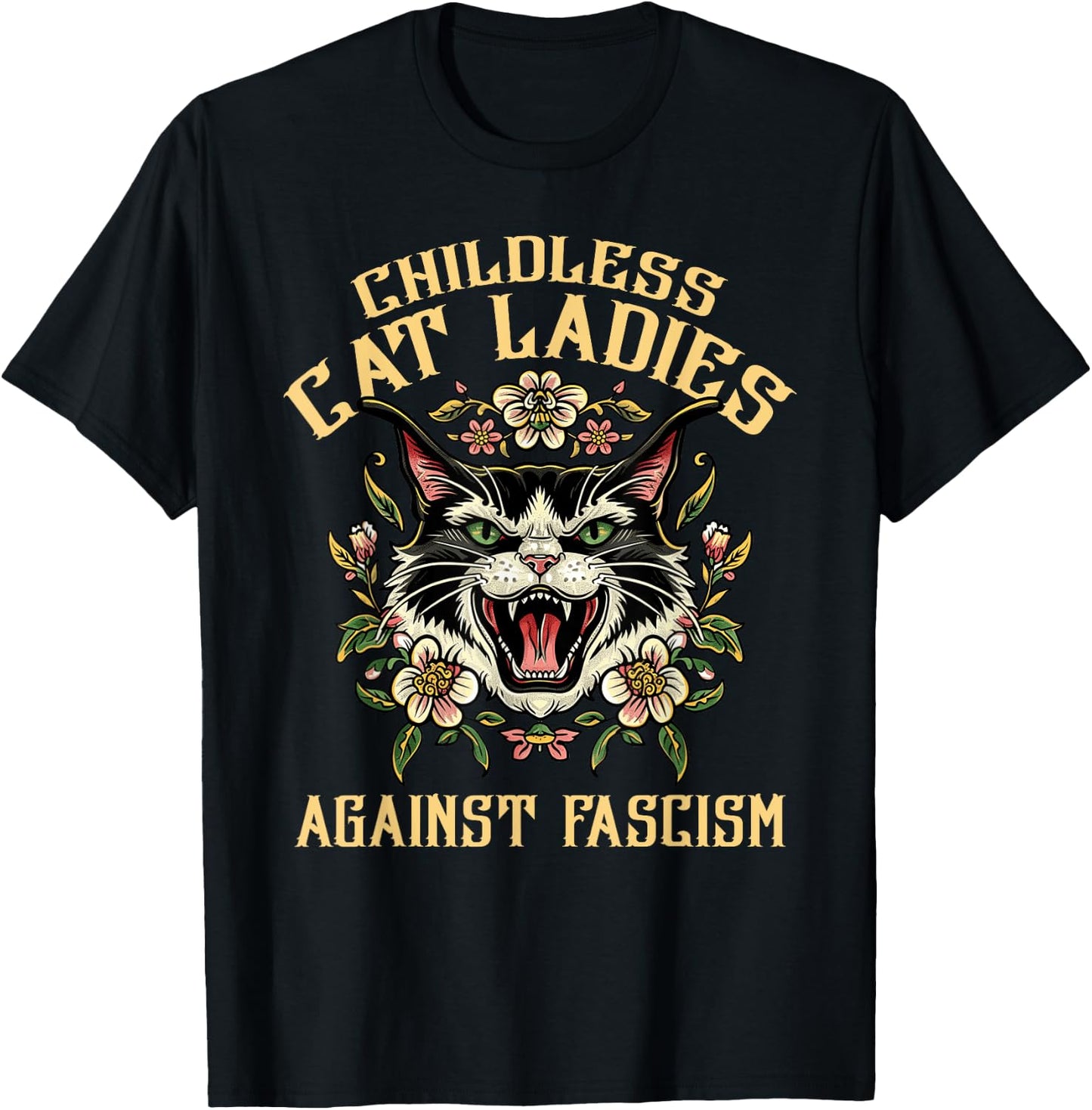 Childless Cat Lady Against Fascism Funny Voting 2024 Elect T-Shirt - T-Shirt | Black