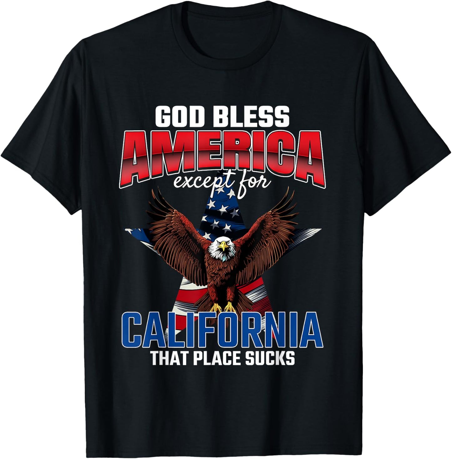 God Bless America Except For California Funny USA Humor Joke T-Shirt - T-Shirt | Black