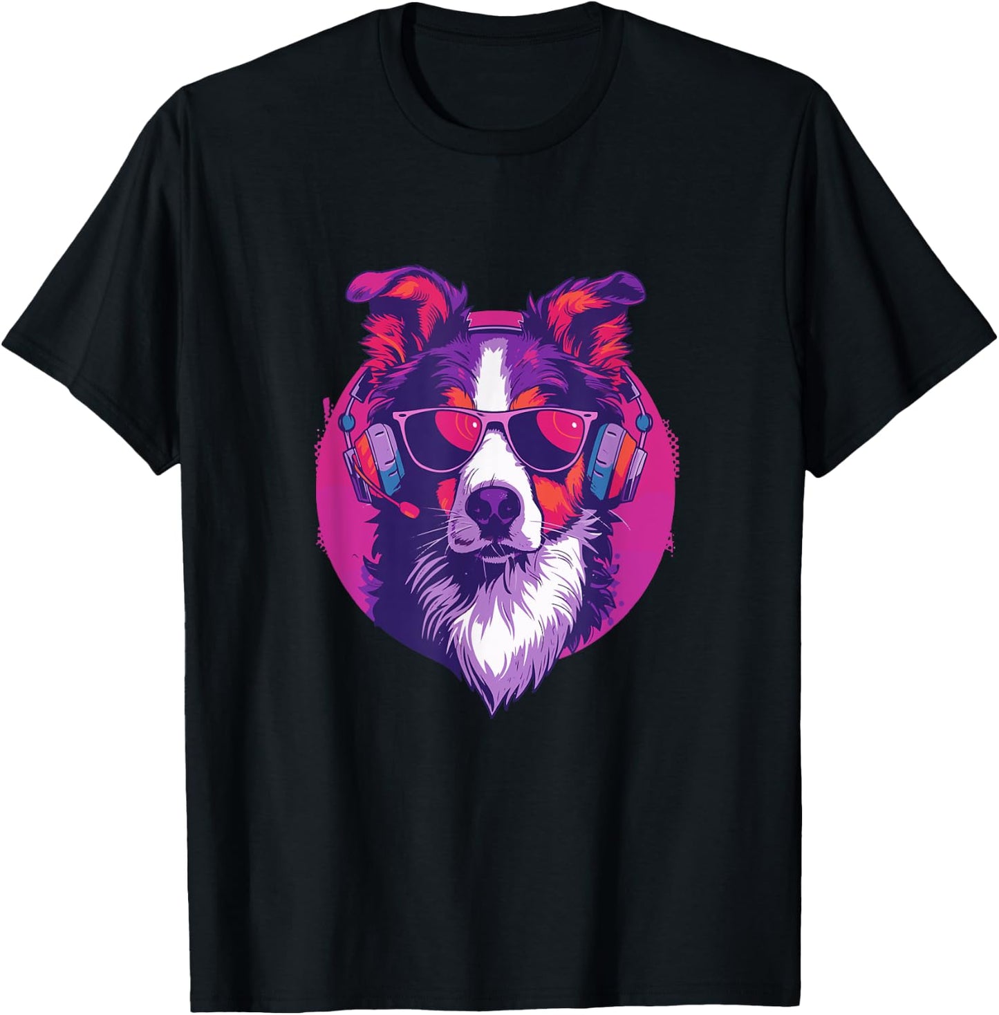 90s Retro Vaporwave Style Cool & Cute Border Collie Dog Art Men Women Kids T-Shirt - T-Shirt | Black