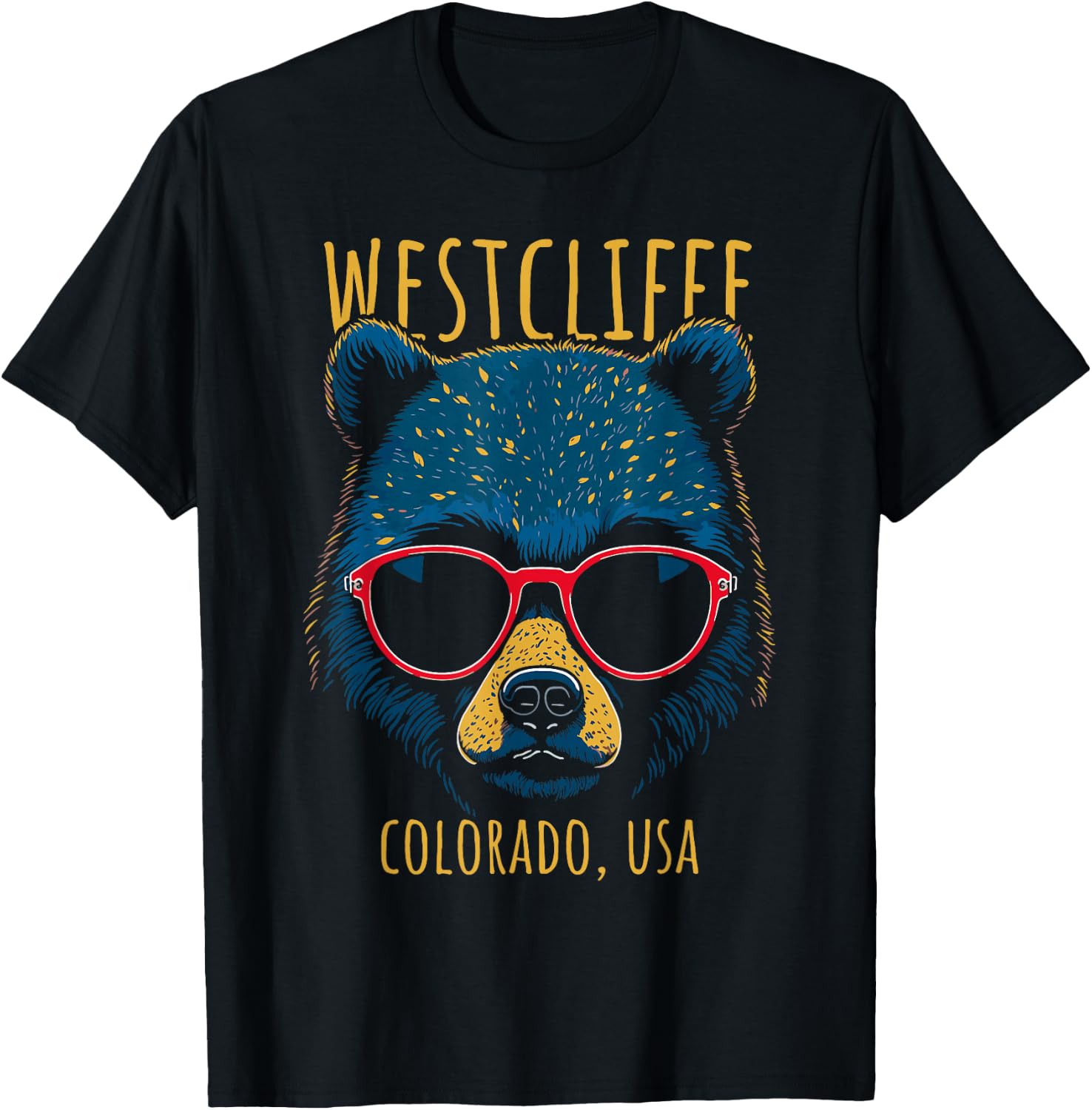 Westcliffe Colorado USA Bear Wearing Sunglasses Design T-Shirt - T-Shirt | Black