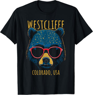Westcliffe Colorado USA Bear Wearing Sunglasses Design T-Shirt - T-Shirt | Black