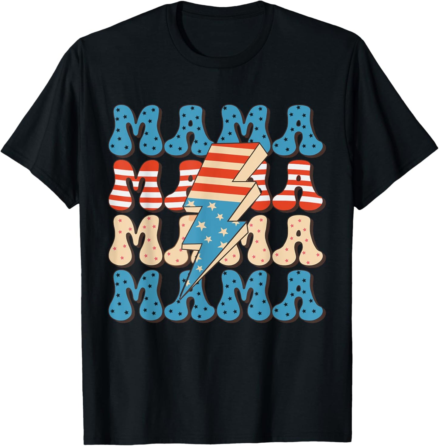 Retro 4th of July American Mama Patriotic Fireworks Groovy T-Shirt - T-Shirt | Black