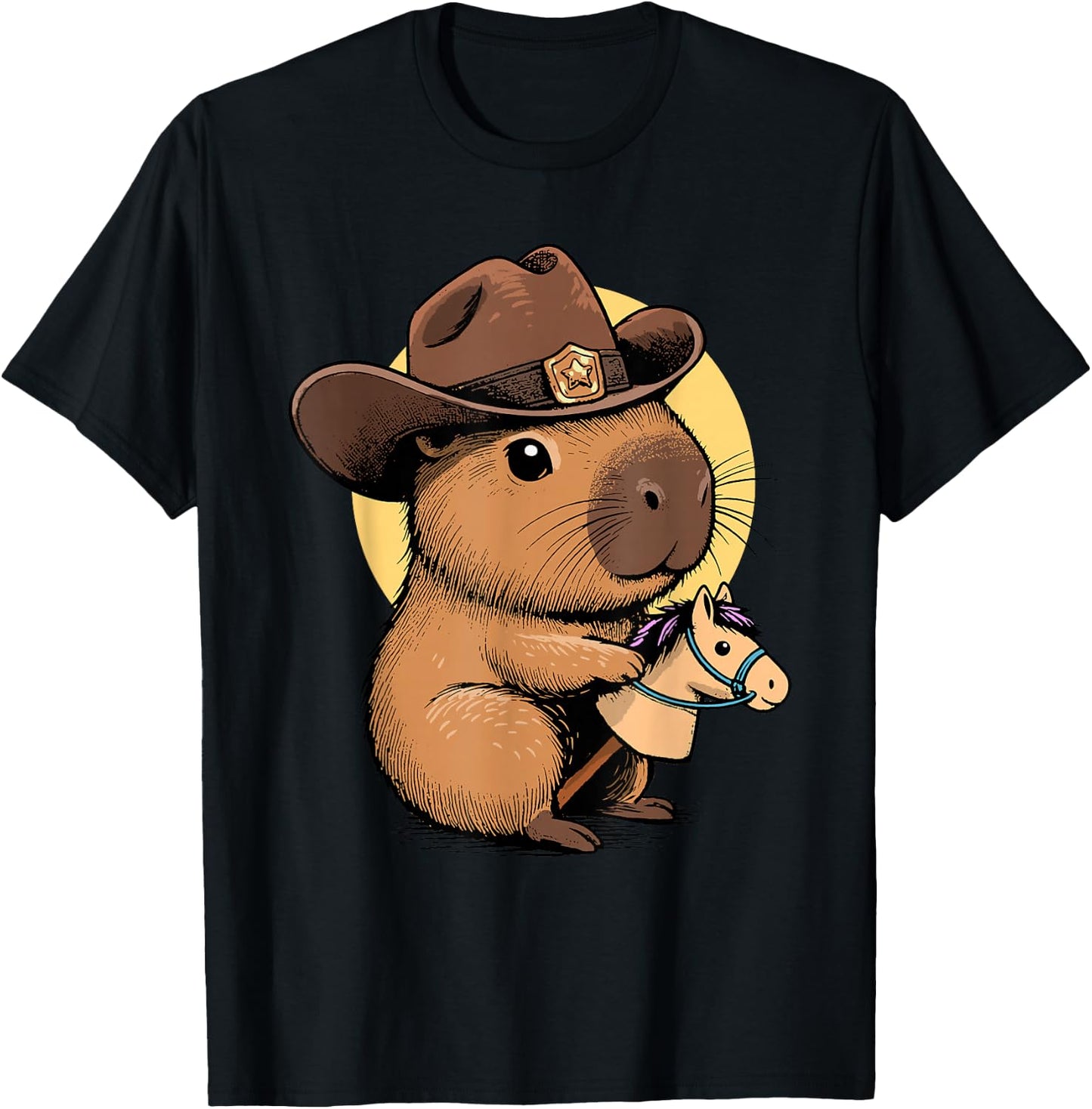 Cowpybara Capybara Cowboy Design T-Shirt - T-Shirt | Black