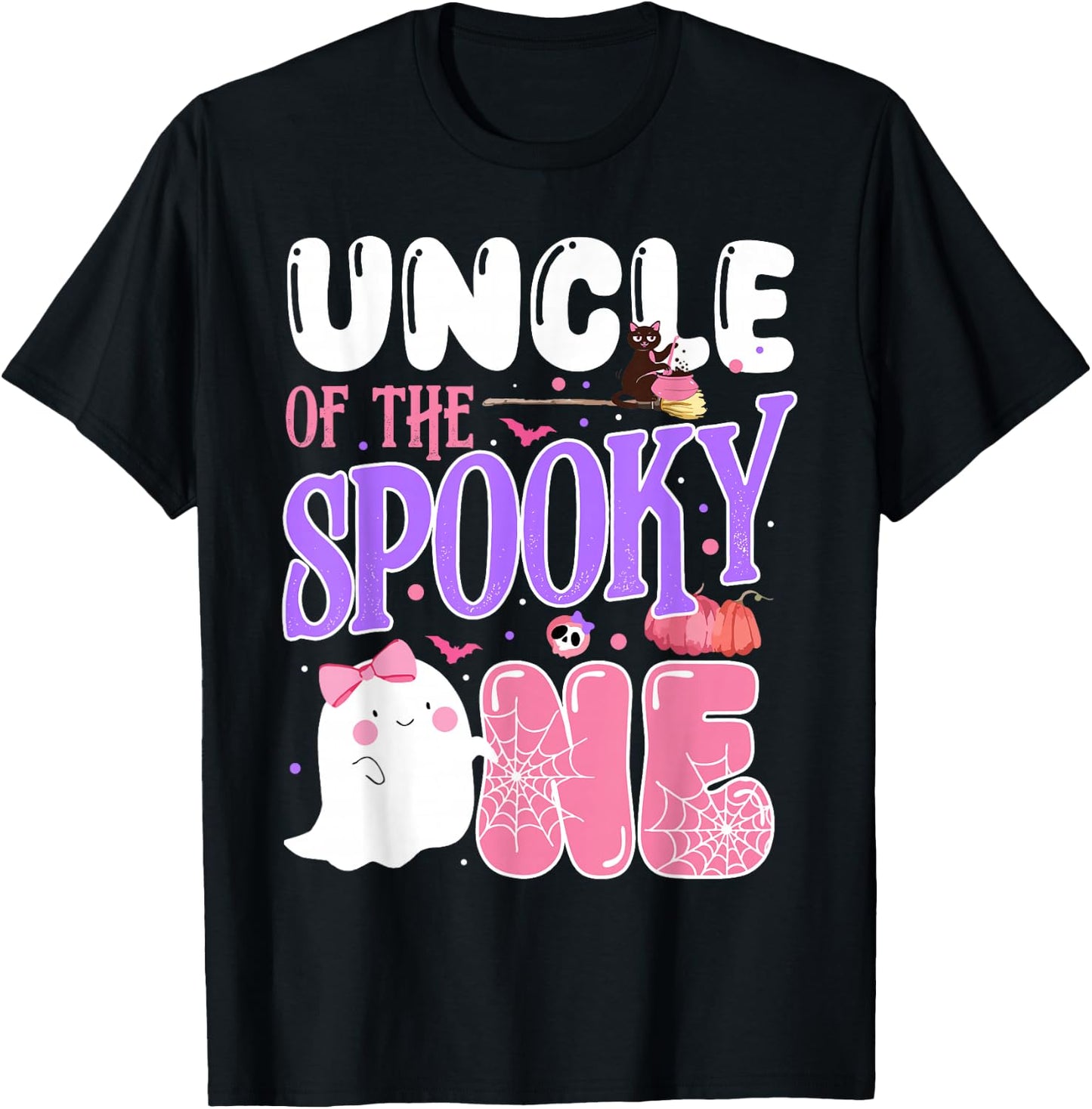 Uncle Of The Spooky One 1st Birthday Halloween Pink Ghost T-Shirt - T-Shirt | Black