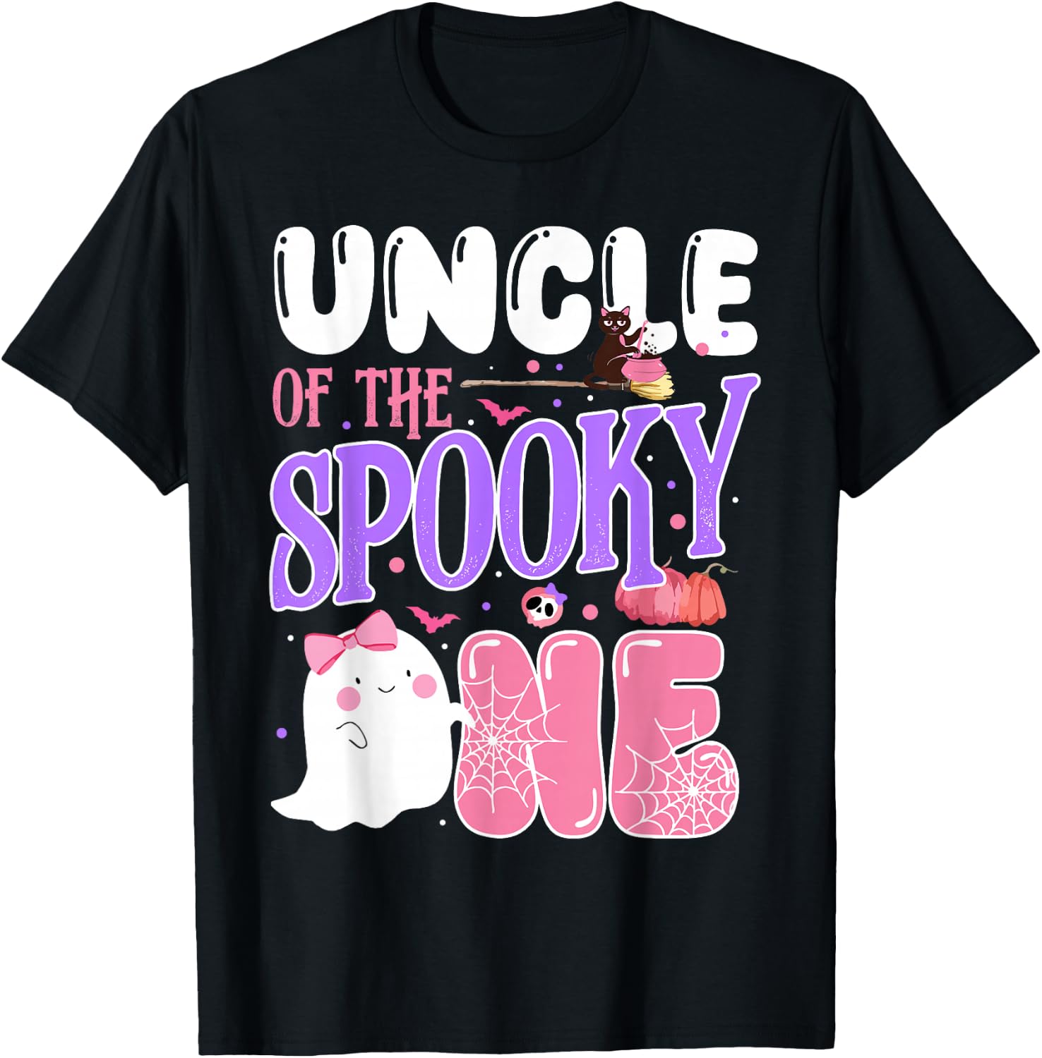 Uncle Of The Spooky One 1st Birthday Halloween Pink Ghost T-Shirt - T-Shirt | Black