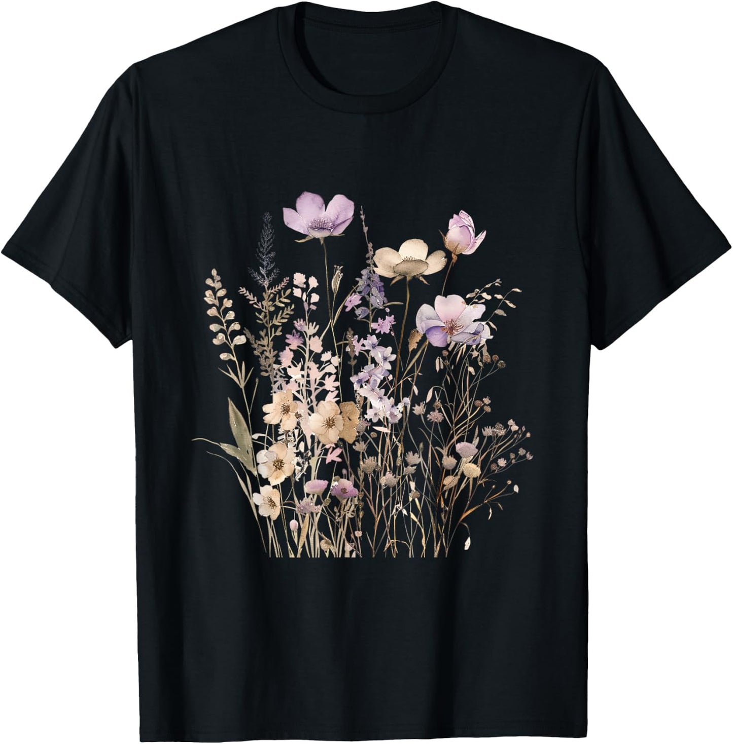 Summer Flower Botanical Nature Lover Floral Art Wildflower T-Shirt - T-Shirt | Black