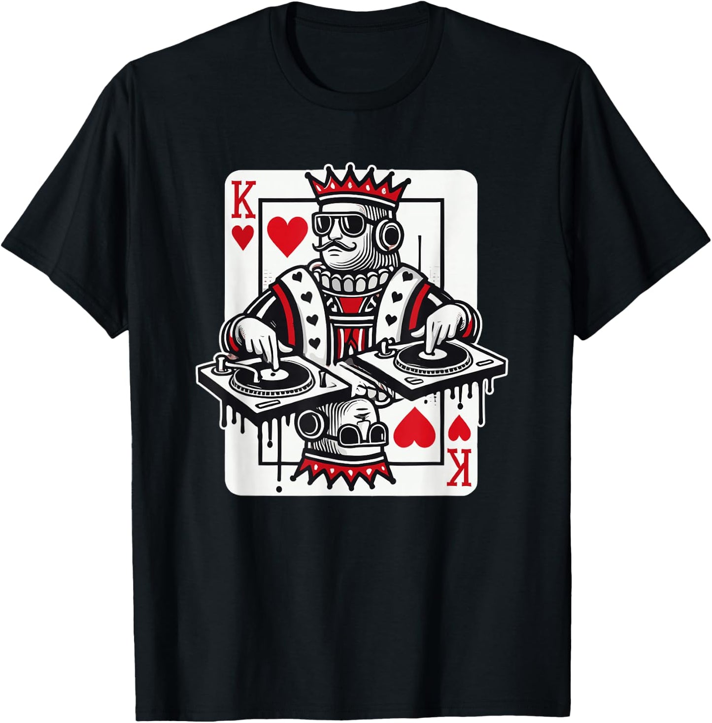 King Card Hearts Clubbing Disco Techno Outfit DJ King Card T-Shirt - T-Shirt | Black