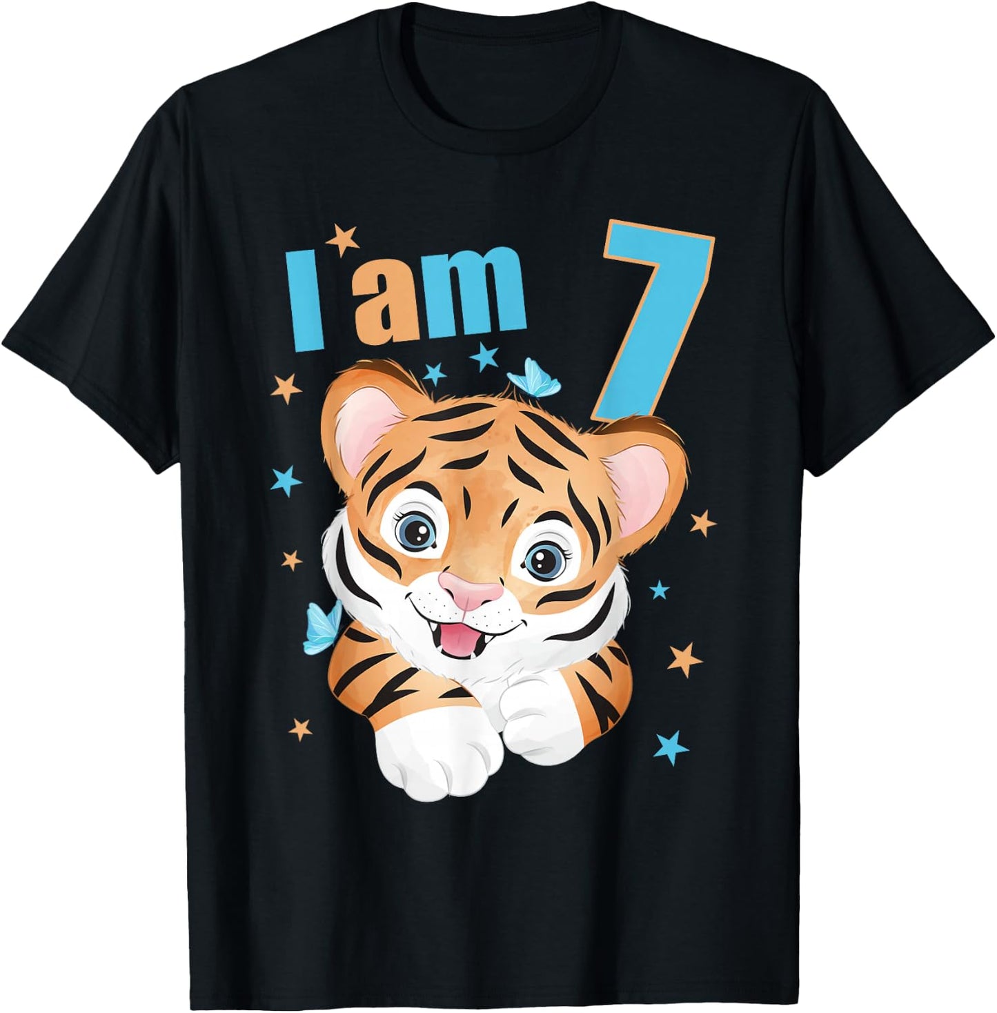 7 Years old 7 birthday outfit Boy girl Tiger T-Shirt - T-Shirt | Black