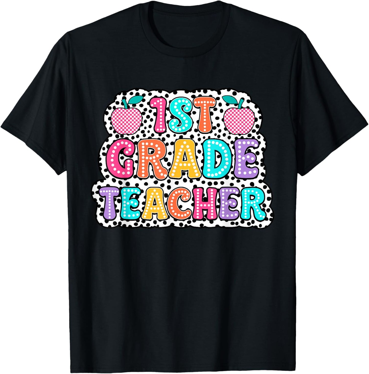 First Day of First Grade Back To School Groovy Dalmatian Dot T-Shirt - T-Shirt | Black