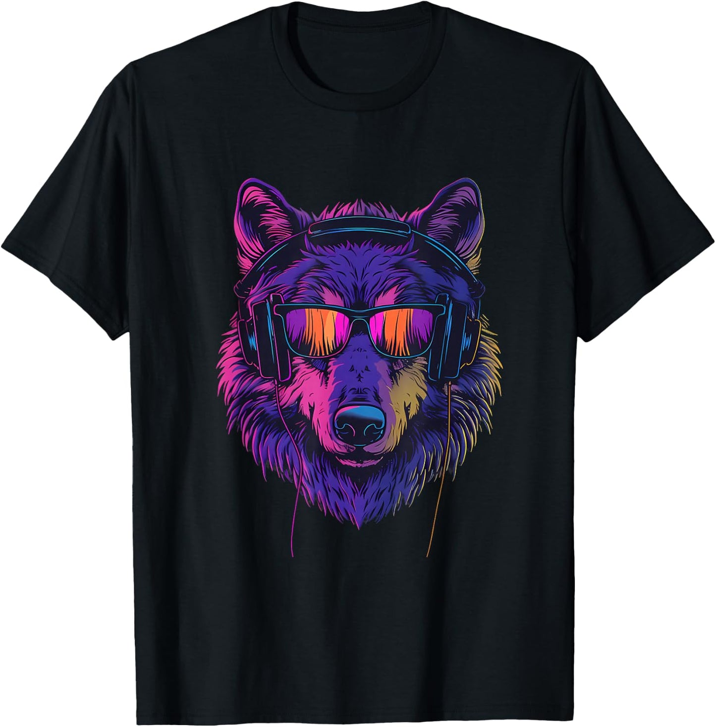 DJ Wolf EDM Beatmaker Music Headphones Techno House T-Shirt - T-Shirt | Black