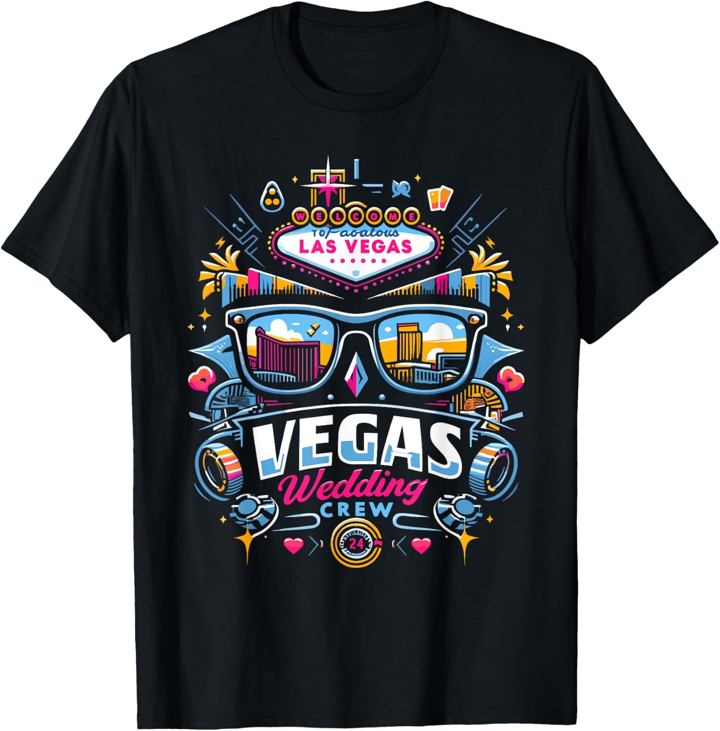 Vegas Wedding Crew Shirt Married in Vegas Vegas Wedding T-Shirt - T-Shirt | Black
