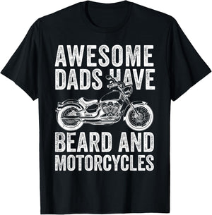 Awesome Dads Have Tattoos & Beards Motorcycle Father's Day T-Shirt - T-Shirt | Black