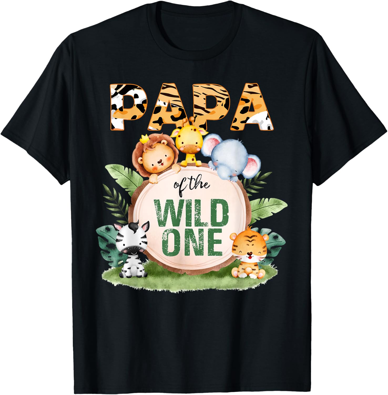 Papa Of The Wild One 1st Birthday Safari Family Matching T-Shirt - T-Shirt | Black