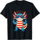 Kids Cute Axolotl 4th of July Red White Blue American Flag Kids T-Shirt - T-Shirt | Black